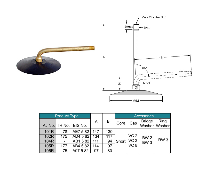 Rubber Base Single bent Tube Valves